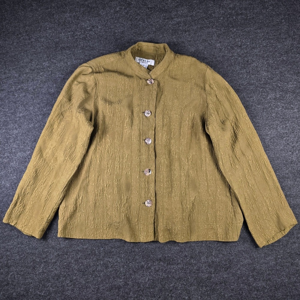 CITRON Santa Monica Women's Olive Brown Textured Button Up Casual Shirt Size M